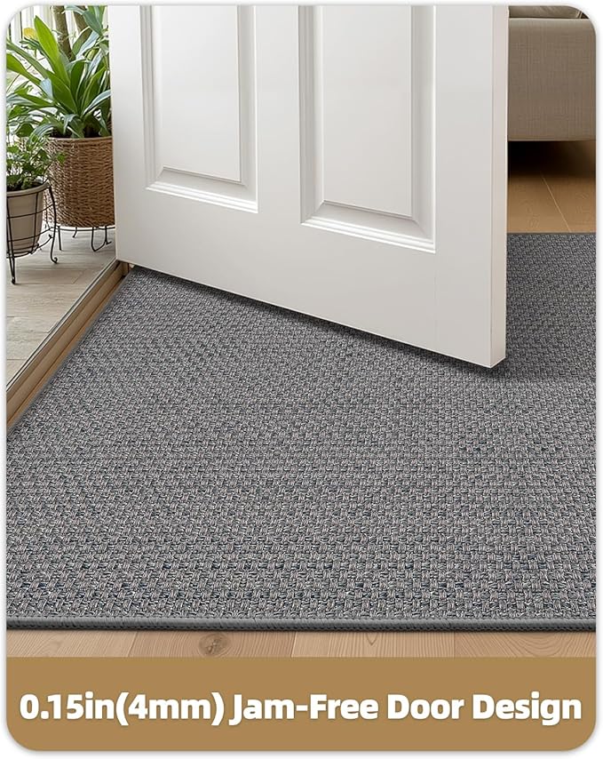 Color&Geometry Ultra-Thin Indoor Door Mat, 26"x47" Low-Profile Non-Slip Entryway Rug with Modern Geometric Texture, Washable Doormat for Indoor Entrance, Front Door, Light Grey (Rolled-up NO Creases)