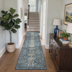 Bavni Washable Runners for Hallways 2X10, Ultra-Thin Non Slip Long Runner Rug, Print Vintage Aesthetic Carpet Runner, Low Pile Rugs for Kitchen Porch Bedroom, Blue