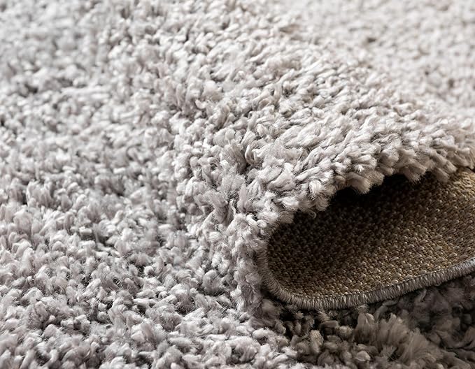 Unique Loom Davos Shag Collection Area Rug - Solid (5' 3" x 8' Oval, Sterling)