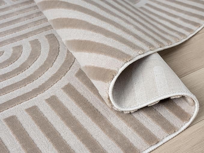 Annabel Modern Geometric Area Rug for Living Room, 6x9 Contemporary Arched Linear Beige Neutral Rug, Stain Resistant Non-Shedding Carpet for Bedroom, Dining Room or Kitchen (6' x 9', Beige)