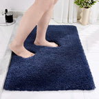 Small Bathroom Rugs 17x24 Non Slip Navy Fluffy Bath Mat for Bathroom Floor Machine Washable Plush Luxury Bath Rug for Tub Soft Shaggy Absorbent Shower Mat