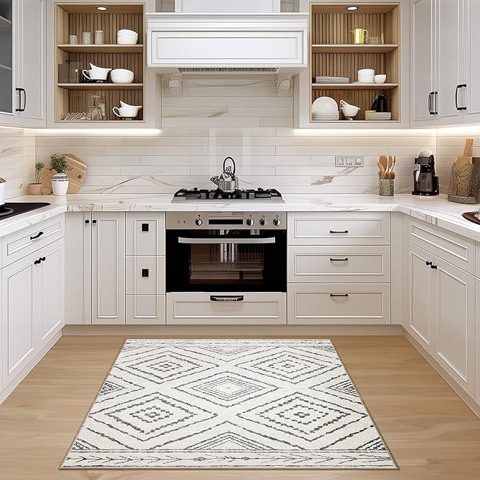 Area Rug 6x6 Rug Machine Washable Non-Slip Low Pile Print Pattern Western Rug for Living Room Bedroom Entryway Tribal Series -Navywhite/Black