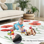 Little Red Flower Rugs for Bedroom - 5x6 Area Rug - Abstract 3D Flowers Rugs for Living Room, Modern Simple Art Rug, Non-Slip Washable Home Decor Carpet