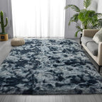 Large Shag Area Rugs 5 x 8, Tie-Dyed Plush Fuzzy Rugs for Living Room, Ultra Soft Fluffy Furry Rug for Bedroom, Indoor Carpet Nursery Rugs for Kids Room Home Decor, Blue and Grey