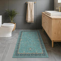 Teal 3x6 Wide Non Slip Kitchen Rug - Washable Front Door Runner Indoor Entrance, Vintage Floral Pattern Indoor Decor, Non Slip Soft Low Pile Fade Resistant