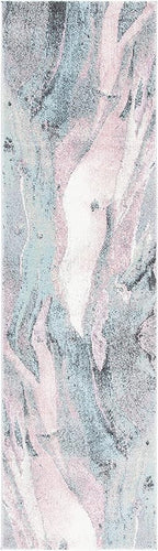 SAFAVIEH Glacier Collection Runner Rug - 2'3" x 6', Pink & Blue, Modern Abstract Design, Non-Shedding & Easy Care, Ideal for High Traffic Areas in Living Room, Bedroom (GLA126U)
