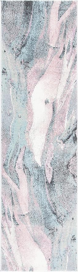 SAFAVIEH Glacier Collection Runner Rug - 2'3" x 6', Pink & Blue, Modern Abstract Design, Non-Shedding & Easy Care, Ideal for High Traffic Areas in Living Room, Bedroom (GLA126U)