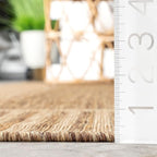 nuLOOM 2x8 Outdoor/Indoor Asha Area Rug, Light Brown, Casual Design With Striped Border, Stain Resistant, Highly Durable, For Patio, Balcony, Bedroom, Living Room, Dining Room, Bathroom