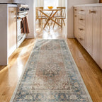 RUGGABLE Washable Vintage Area Rug – Kamran Coral 6 ft Round, Stain-Resistant, Non-Slip – Medium Machine Washable Rugs for Living Room, Bedroom, Hallway, Entryway & Office–with Standard Pad