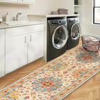 COMSLE Boho Runner Rug, 2' x 6' Washable Area Rugs for Hallway Faux Wool Small Distressed Indoor Door Mat Non-Slip Laundry Room Kitchen Carpet for Entryway Bedroom