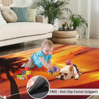 Coastal Rugs for Bedroom - 6x8 Area Rug - Ocean Beach Rugs for Living Room, Sunset Palm Trees Rug, Non-Slip Washable Home Decor Carpet