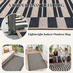 Lahome Striped Easy Jute Rug, 3x5 Outdoor Patio Porch Rug Washable Rugs for Entryway, Indoor Outdoor Living Room Carpets, Farmhouse Neutral Non Slip Black Carpet for Backyard Bedroom RV