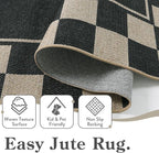 Moynesa Easy Jute Runner Rugs Washable 2x6 Entryway Runners Rug for Kitchen Black Checkered Carpet for Indoor Outdoor Non Slip Mat for Hallways Bathroom Bedroom Laundry Living Room Corridor