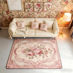 French Country Floral 5x7 Area Rug Pink Rose Living Room Rug | Romantic Flowers Rugs for Bedroom, Rustic Carpet Indoor Floor Mat