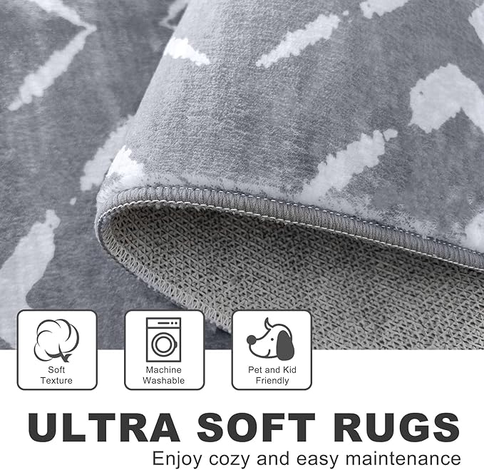KILOCOCO Living Room Rug 5x7 Area Rug Printed Boho Washable Bedroom Rugs Non Slip Soft Large Moroccan Rubber Backed Indoor Rugs for Dining Room Office Farmhouse Geometric Carpet,Dark Grey