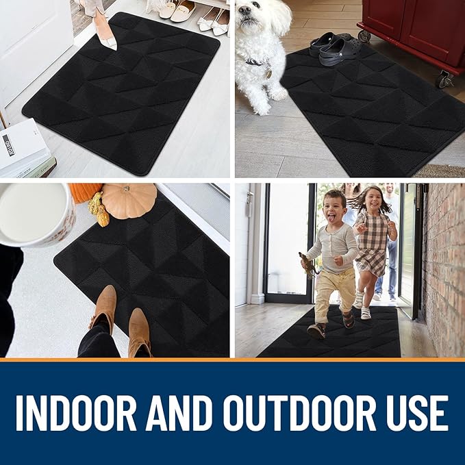 OLANLY Door Mats Indoor, Non-Slip, Absorbent, Dirt Resist, Entrance Washable Mat, Low-Profile Inside Entry Doormat for Entryway (30x17 inches, Black)