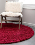 Unique Loom Solid Shag Collection Area Rug (7' 1" Round, Cherry Red)