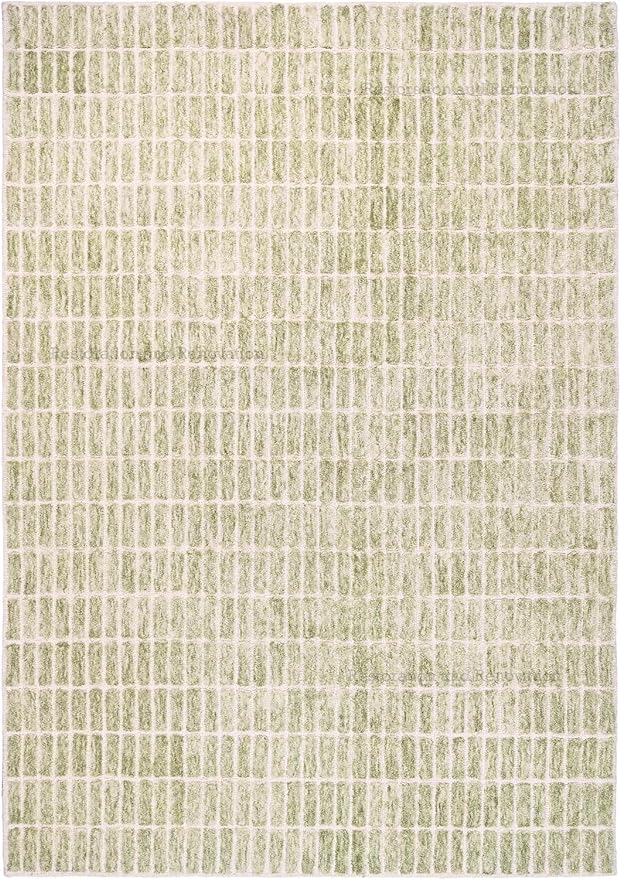 Hand-Tufted 100% Wool Area Rug – Unique Modern Geometric Grid Pattern, Soft Plush Textured Carpet for Living Room, Bedroom, Dining Room & Entryway (Light Green, 7' Round)