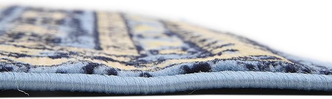 Unique Loom Taftan Collection Border Geometric Tribal Inspired Design Area Rug (2' 2 x 8' 2 Runner, Light Blue/ Gold)