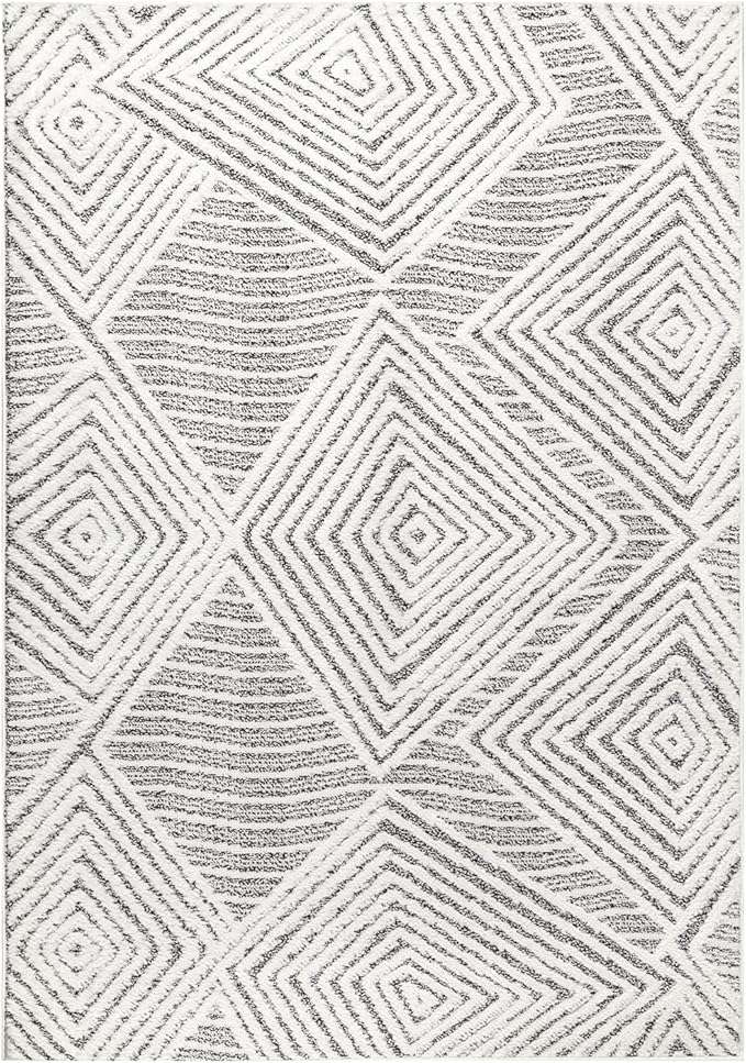 Antep Rugs Palafito 4x6 Geometric Shag Diamond High-Low Pile Textured Indoor Area Rug (Gray, 3'11" x 5'11")