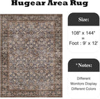 HUGEAR 9x12 Machine Washable Rugs Tradition Brown Hallway Large Area Rug Indoor Accent Rug Floral Low Pile Carpet Soft Throw Aesthetic Rug Bedroom Living Room Office Dining Room Kitchen Laundry Room