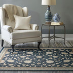EVERGRACE Area Rugs for Living Room 4x6, Boho Floral Faux Wool Indoor Outdoor Rugs, Washable Rugs for Bedroom Entryway Dining Room Hallyway, Low Pile Floor Mat Carpet for Home Decor, Navy Blue