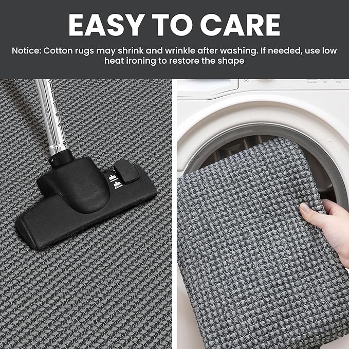 IOHOUZE Washable Runner Rug 2x6 Non Slip Runners for Hallways Entryway Runner Indoor, Kitchen Rugs Woven Cotton Floor Carpet for Kitchen Hall Entrance Bedroom, Dark Grey