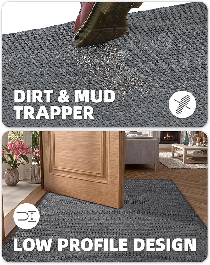 Color&Geometry Front Door Mat Indoor Non Slip Rubber Backing, 32"x48" Ultra Thin Doormat, Soft Absorbent Inside Doormat Washable Easy Clean Rugs for Entryway, Slate Gray (Rolled-up NO Creases)