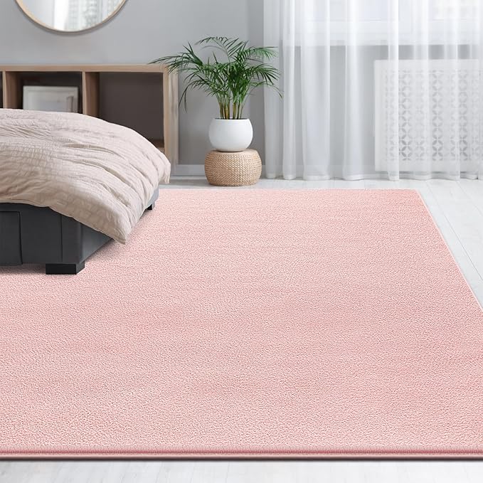 Large Area Rugs for Living Room Bedroom, 4x6 Feet Pink Rug, Minimalist Modern Shag Rug, Soft Thick Comfy Memory Foam Indoor Carpet, Non-Slip Washable Rug for Boys Girls Dorm Nursery Room Home Decor