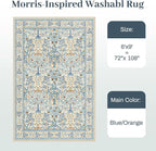 6x9 Area Rugs Living Room Rug - Floral Vintage Morris-Inspired Washable Carpet, Low Pile Non-Shedding Stain Resistance Boho Soft Carpet for Bedroom, Dining Room, Office, Farmhouse (6'x9' Blue/Orange)
