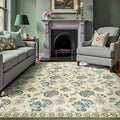 jinchan Elora 8x10 Floral Rug for Living Room Washable Bedroom Rug Vintage Romance Design Non Slip Thin Indoor Floor Cover Large Low-Profile Throw Carpet for Dining Room Office, Green/Beige