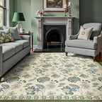 jinchan Elora 8x10 Floral Rug for Living Room Washable Bedroom Rug Vintage Romance Design Non Slip Thin Indoor Floor Cover Large Low-Profile Throw Carpet for Dining Room Office, Green/Beige
