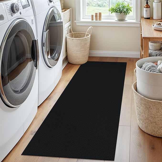 EARTHALL Washable Runner Rug 2x5 Ft Non Slip Runners for Hallways Cotton Rubber Backed Kitchen Runner Braided Indoor Floor Carpet Runners for Entryway, Hallway, Kitchen, Bedroom, Black