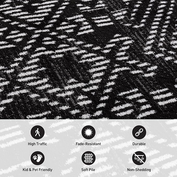 Rugshop Boho Black Tribal Area Rug 2x3 – Modern Indoor Carpet for Living Room, Bedroom, or Entryway – Non-Shedding, Low Pile Geometric Design 2' x 3'