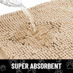 Smiry Dog Door Mat for Muddy Paws, Absorbent Dirt Trapper Non Slip Quick Dry Washable Chenille Mat for Mud Dogs, Entry Rug for Indoor and Outdoor (30x20 Inches, Beige and Black)