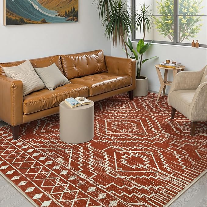 Wonnitar Moroccan Bathroom Rug,Washable 2x3 Small Bath Mat, Boho Tribal Soft Kitchen Sink Mat, Non-Slip Geometric Entry Way Rug, Low-Pile Indoor Carpet for Bedside Entrance Laundry (Brown,2'x3')
