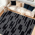 YIHOUSE Abstract Washable Rug 8x10,Ultra Thin Non Slip Black Rugs for Living Room,Modern Minimalist White Stripe Rugs for Bedroom,Dining Room Office Playroom (8'x10',Black-3)