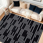 YIHOUSE Abstract Washable Rug 8x10,Ultra Thin Non Slip Black Rugs for Living Room,Modern Minimalist White Stripe Rugs for Bedroom,Dining Room Office Playroom (8'x10',Black-3)