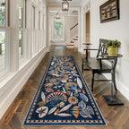 Egypt Floral Kitchen Runner Rugs Non Skid Washable,2x8 Boho Vintage Hallway Bathroom Runner Rug Non Slip,Soft Long Carpet for Laundry Room Entryway Bedroom (Dark Blue,2 x 8)