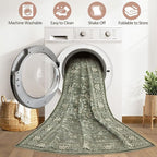 9x12 Area Rug Living Room: Washable Boho Large Neutral Vintage Soft Rugs Stain Resistant Farmhouse Non Slip Indoor Floor Carpet for Bedroom Nursery Kids Playroom Office Dining Room Home- Dark Green