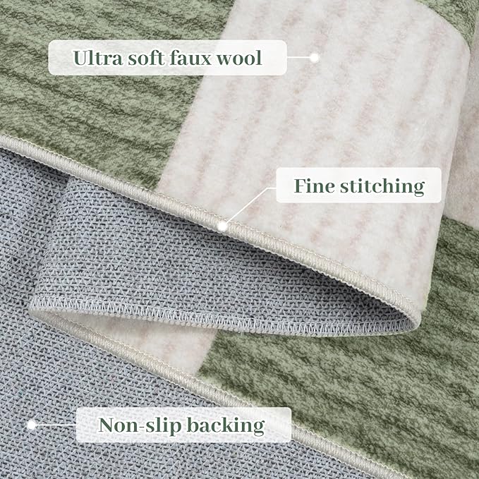 LIVEBOX 10x14 Area Rugs for Living Room, Checkered Non-Slip Washable Rugs, Farmhouse Neutral Classic Geometric Pattern Large Boys Area Rug for Bedroom, Carpet for Dining Room Office (Green,10'x14')