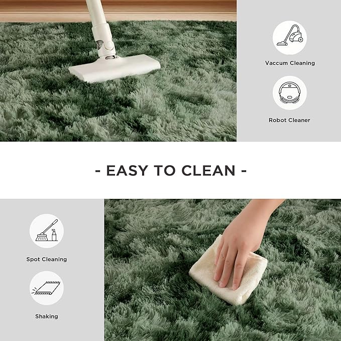 Andency Soft Area Rugs for Living Room Bedroom, 4x6 Fluffy Shaggy Bedside Rug, Non-Slip Large Shag Fuzzy Plush Carpets for Bedroom Kids Dorm Nursery Home Decor Aesthetic, Tie-Dyed Army Green