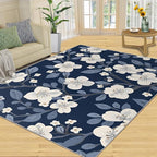 Boho Rugs for Bedroom - 2x3 Area Rug - Blue White Flowers Rugs for Living Room, Vintage Modern Flowers Rug, Washable Home Decor Carpet