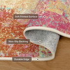 5x7 Area Rugs Washable Pink Rug for Living Room Nursery, Modern Abstract Large Rug Non Slip, Water Repellent Low Pile Soft Carpet for Bedroom, Dining Room, Home Office, Colorful Pink
