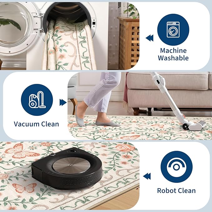 GarveeHome 2x3 Floral Area Rug Non Slip Entryway Mat Low Pile Stain Resistant Butterfly Kitchen Rugs Soft Small Throw Carpet for Dining Room Bedroom Washable Bow Rugs for Living Room Bathroom, 2x3