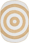 5x8 Oval Kilim Rug – Hand Braided Jute Oval Rug, Handmade Boho Design, 0.27" Thick Flatweave, Solid White Beige Carpet for Bedroom, Living Room, Dining Room