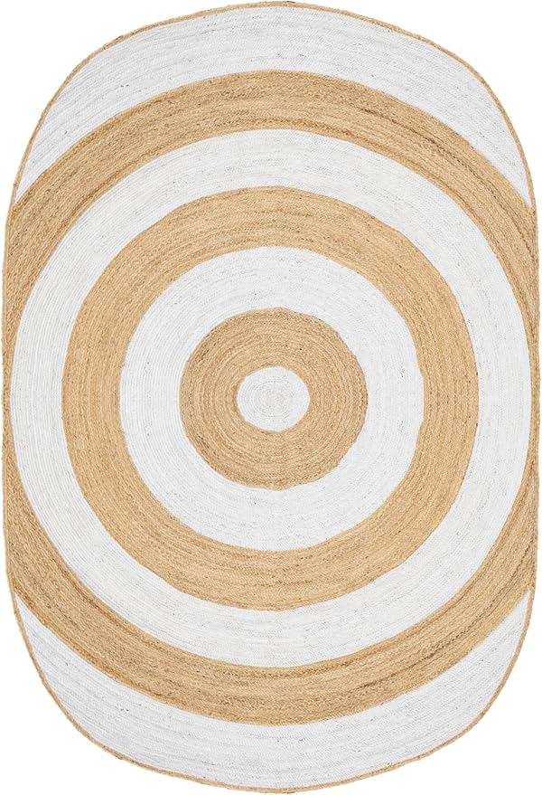 3x10 Oval Kilim Jute Runner – Solid White Beige Hand Braided Rug, 0.27" Thick Flatweave, Natural Jute Handmade Boho Carpet for Hallway, Staircase, Entryway, Corridor
