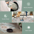 Moynesa Ultra-Thin Washable Round Rug - 4ft Oriental Circle Area Rugs for Bedroom Entryway, Vintage Non Slip Non Shedding Low Pile Carpet for Living Room Coffee Table Kitchen, Beige/Gold