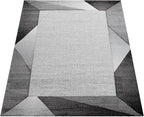 Paco Home Modern Area Rug Bordered with Geometric Pattern Grey Anthracite with Contour Cut, Size: 4' x 5'7"