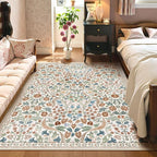 Lahome Floral 5x7 Beige Bedroom Rug, Non-Slip Washable Area Rugs for Nursery, Botanical Soft Boho Carpet Floor Mats for Kids, Playroom, Living Room
